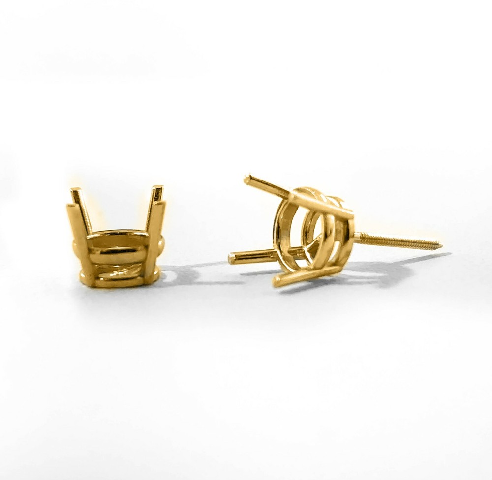 18K Yellow Gold Stud Earring Finding Mounting Setting Round 4-Prong Basket Screw