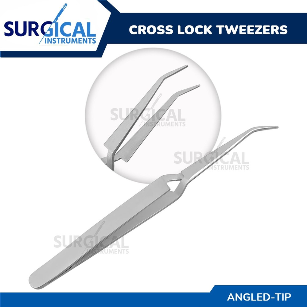 Cross Lock Tweezers Angled Short Pointed Self Closing Reverse Action Forceps