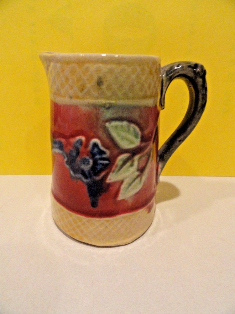 ANTIQUE MAJOLICA PITCHER - Pink Interior