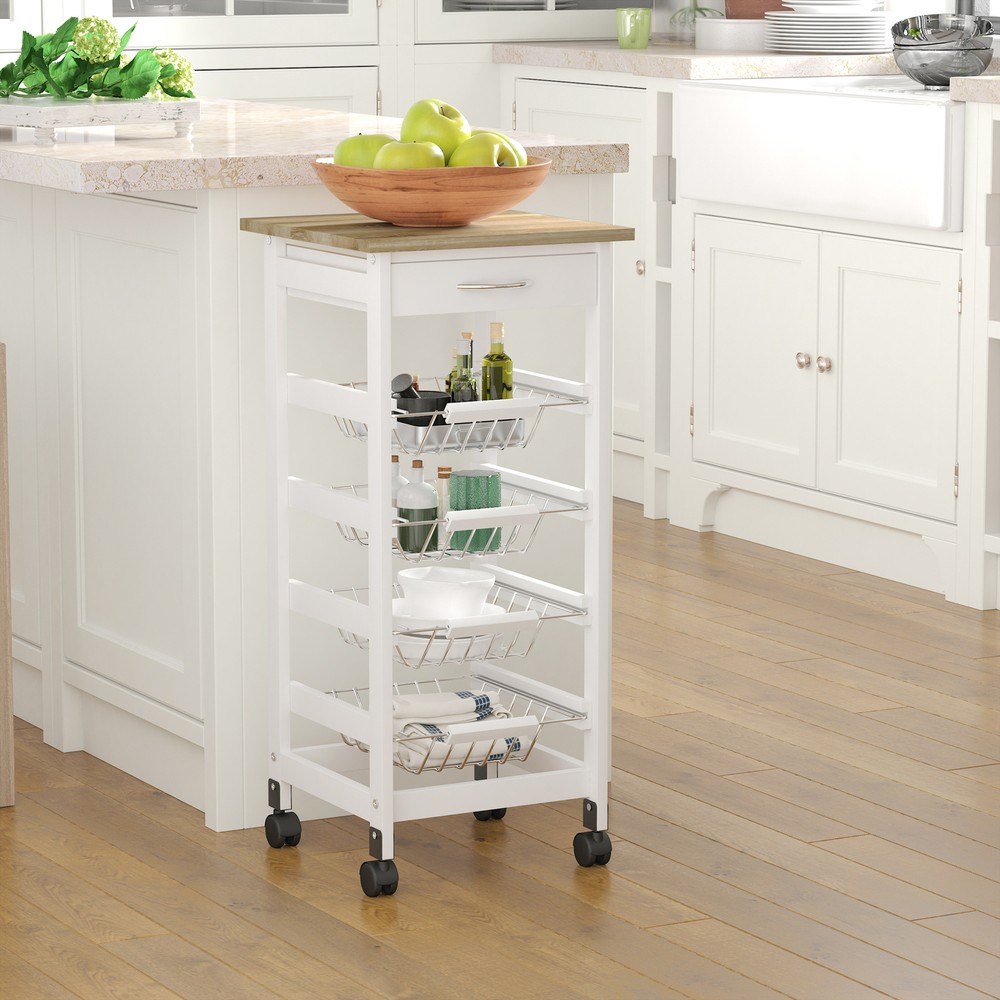 Indoor Moving Kitchen Island w/ Ample Storage Space & Solid Structure, White