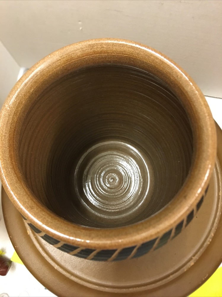 signed pottery vase leaves & design 9” see a010