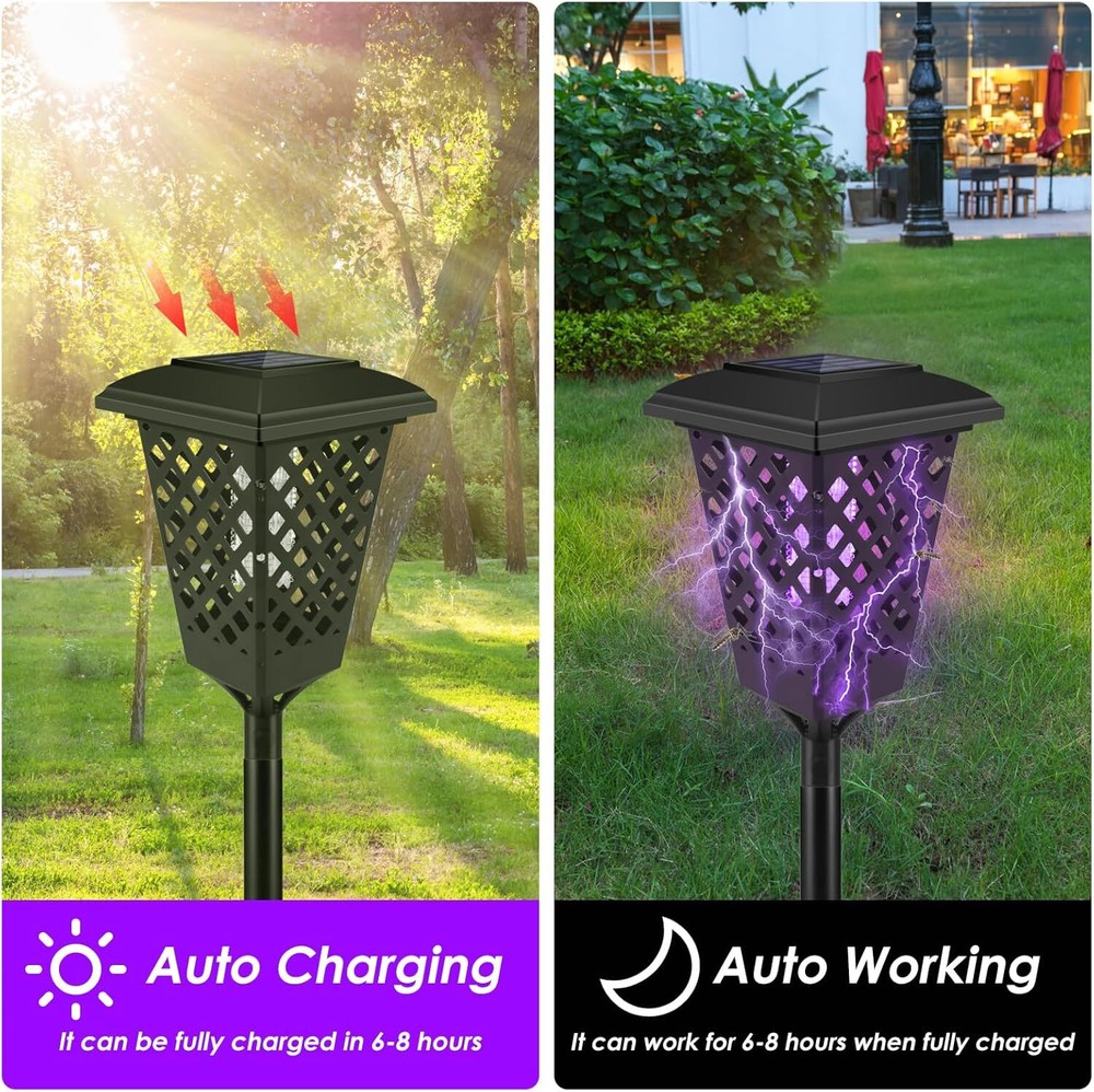 2 Pcs Solar Powered LED Bug Zapper Outdoor