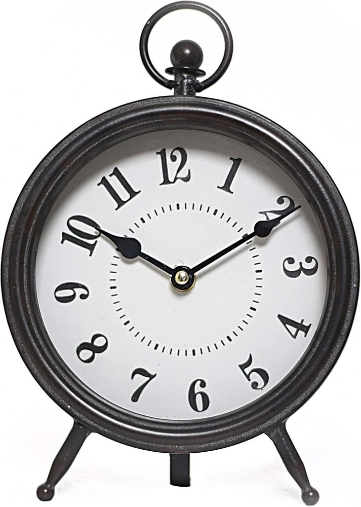 Vintage Black Table Clock on Stand, Decorative Desk and Shelf Clock, Rustic M...