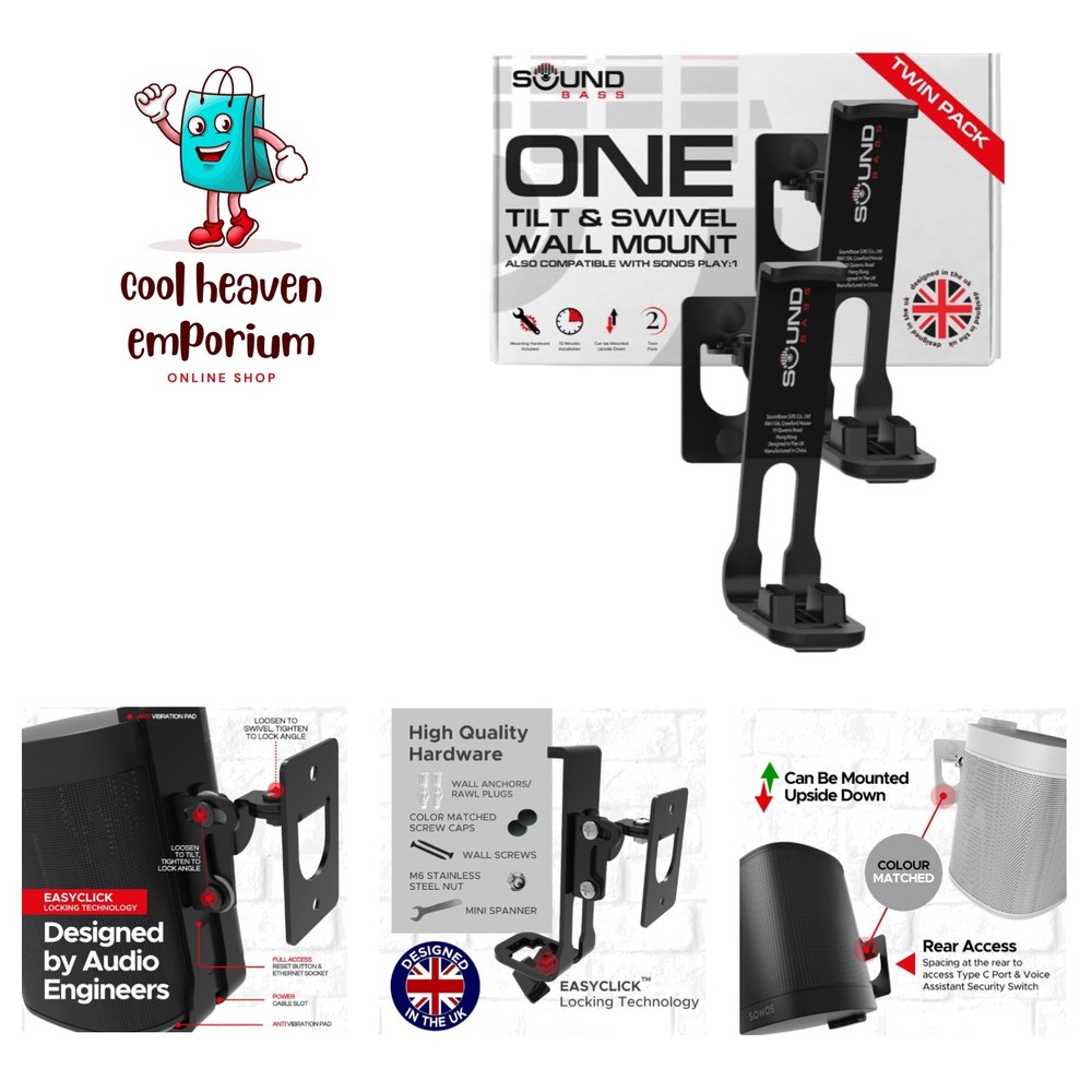 Custom Designed Wall Mount for Sonos Speakers - Easy Installation - Twin Pack