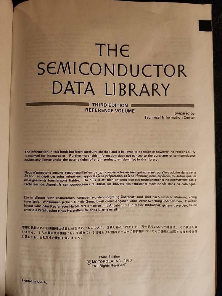 The Semiconductor Data Library Reference Volume 3rd Edition 1973