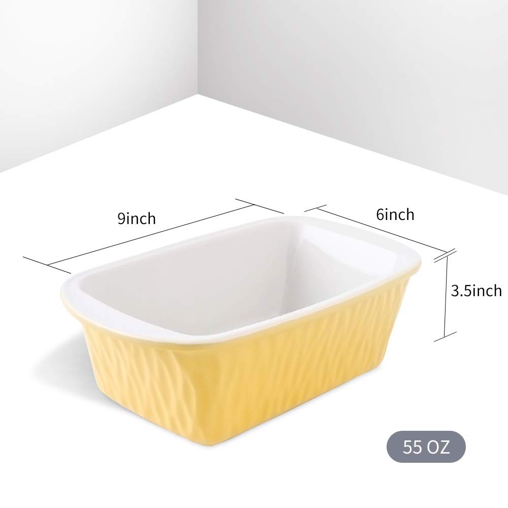 9 x 5 inch Yellow Ceramic Loaf Pan, Rectangular, Bread Baking, Texture Series
