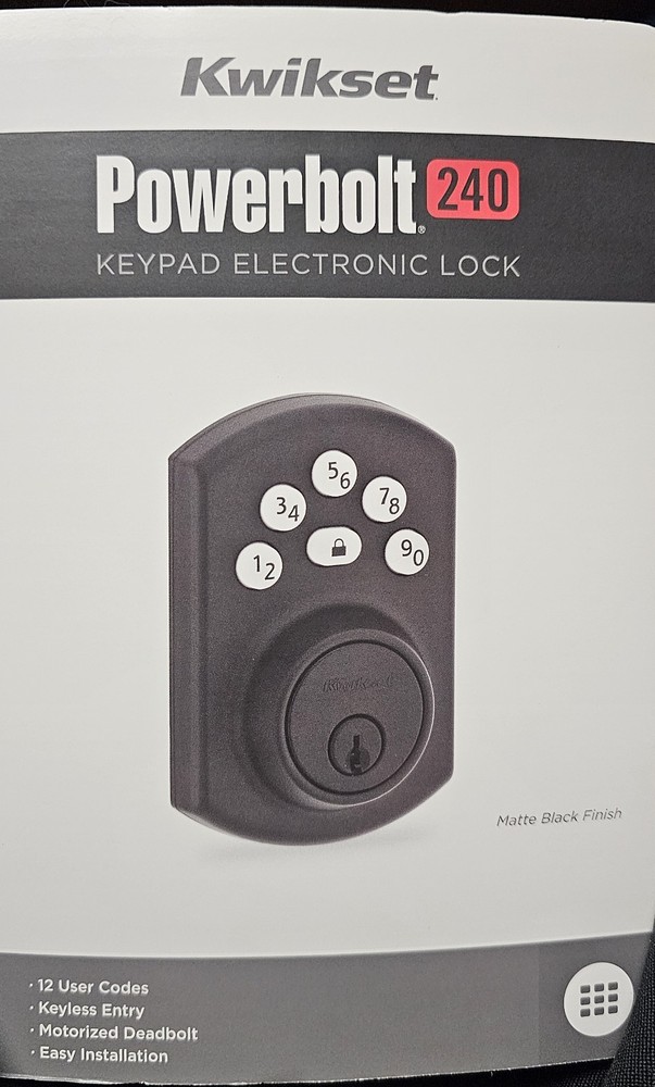 Kwikset Powerbolt 240 Keypad Electronic Deadbolt Lock Matte Black 12 User Codes