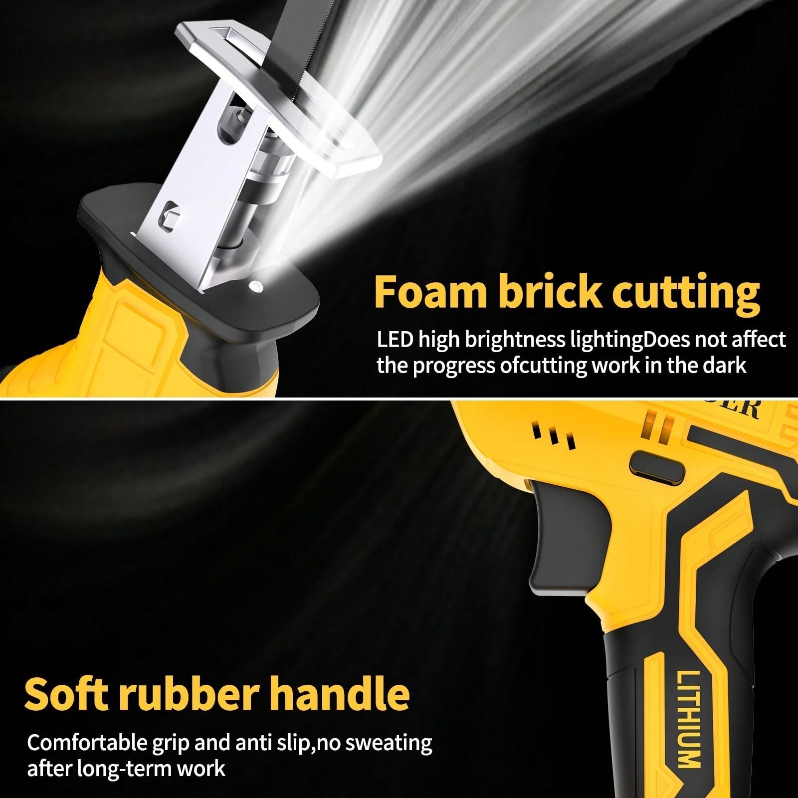 Lithium-Ion Reciprocating Saw Handheld Electric Wood Metal Cutter + 100mm Depth