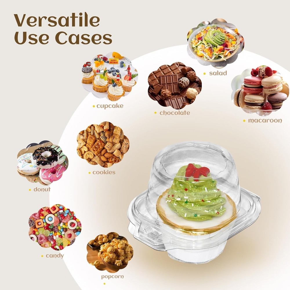 Spacious 3" Cupcake Holders - 50 Pack Clear Stackable Containers for Events
