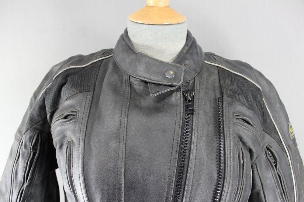 BLACK LEATHER DYNAMIC BIKER JACKET WITH BACK PROTECTOR & SECOND LINING SIZE 12