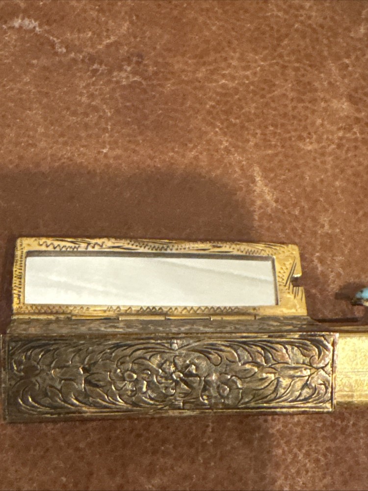 Old Solid Silver 800 Lipstick Case Unique Box Porcelain Polychrome Plaque 20th C