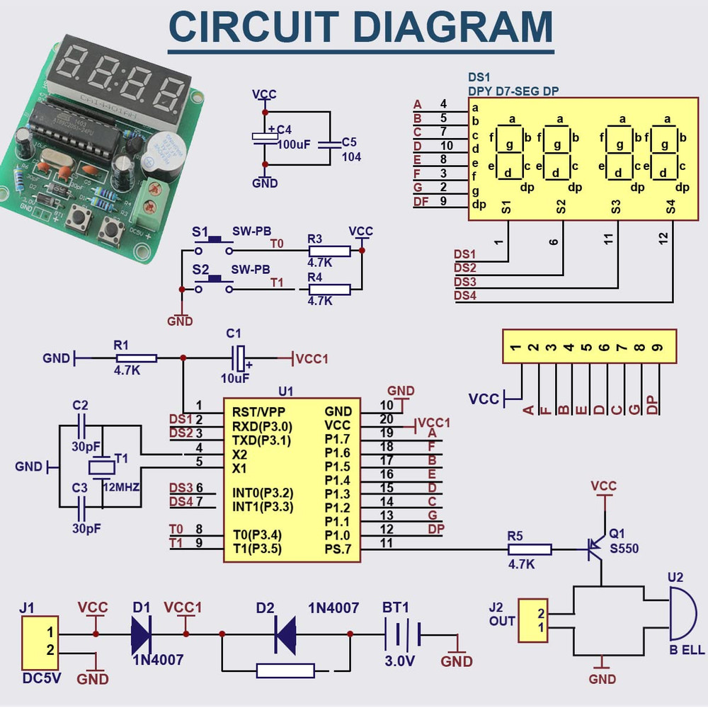 4 Bits Digital Electronic Clock DIY Kit PCB Soldering Practice for Curriculum