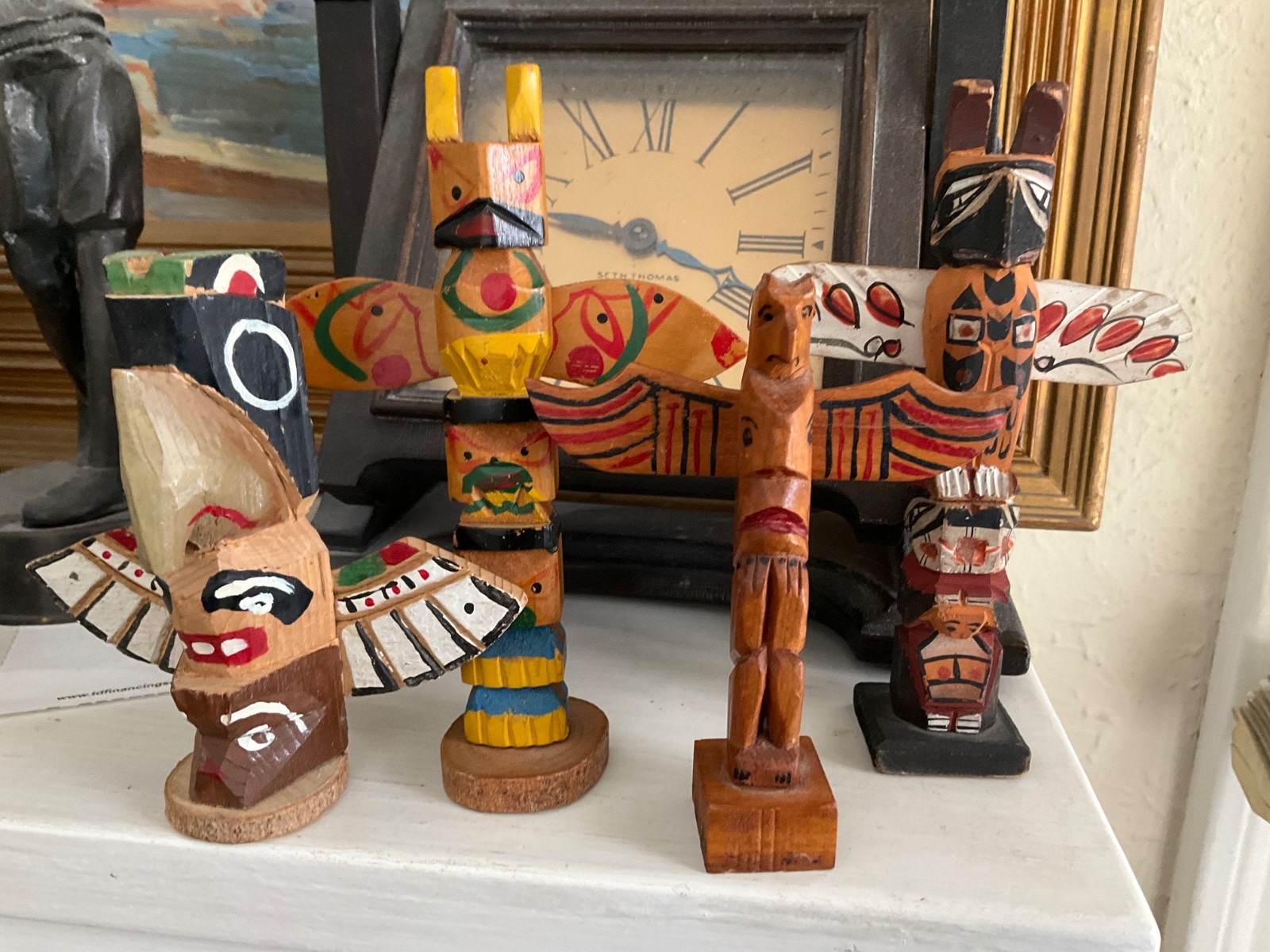 Vintage TOTEM POLE LOT Native Canadian Hand Carved SOUVENIR TRADE ABORIGINAL