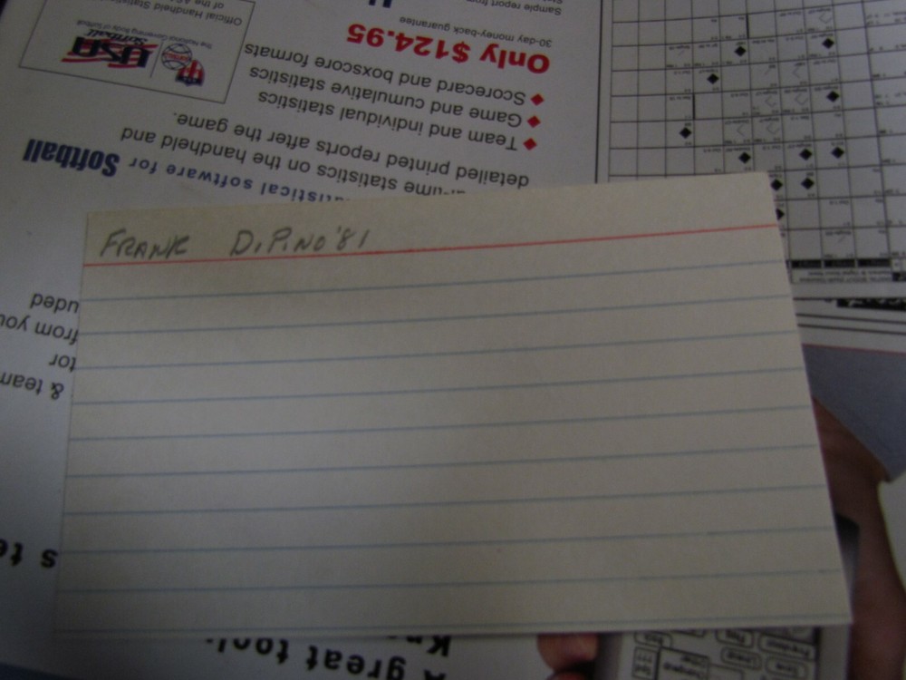 Frank Diorio autographed index card