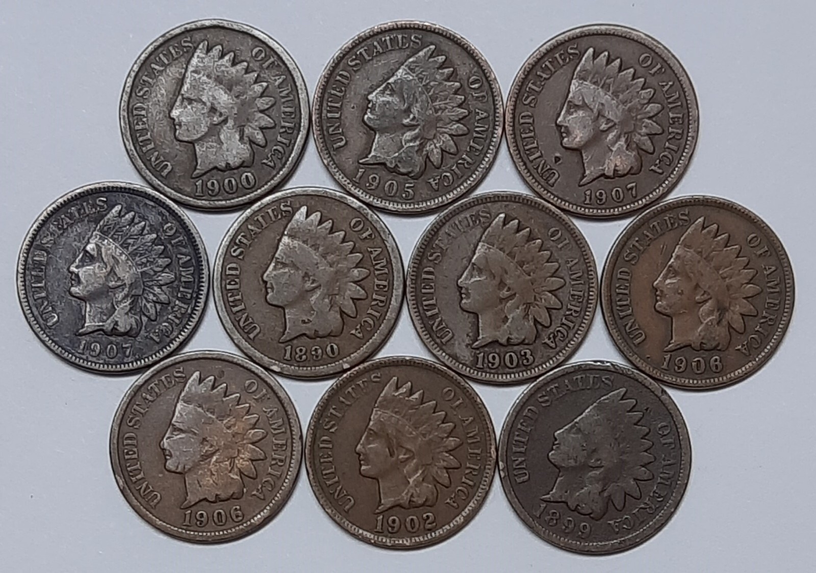 Ten Indian Pennies with a NICE Variety of Dates--ALL in Good Condition!