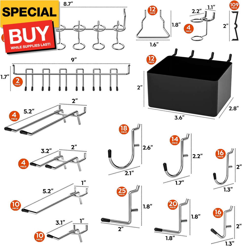 278PCS Pegboard Accessories Organizer Kit, Peg Board Hooks Set with Bins for Org