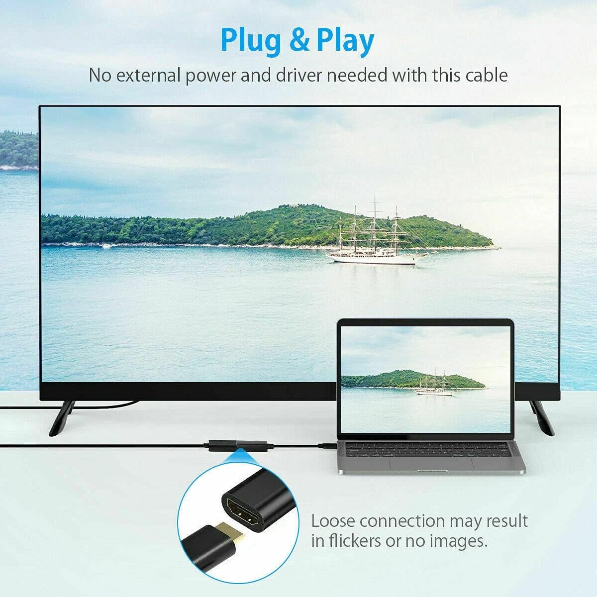 USB-C Type C To HDMI Adapter USB3.1 Cable For MHL Android Phone Tablet Black LOT