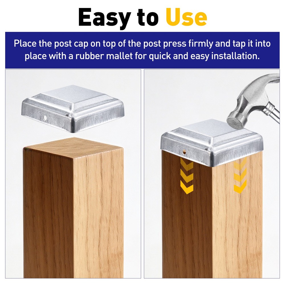 3Pcs Fence Post Cap, Galvanized Deck Post Caps Fit 4" x 4" Pipe, Silver