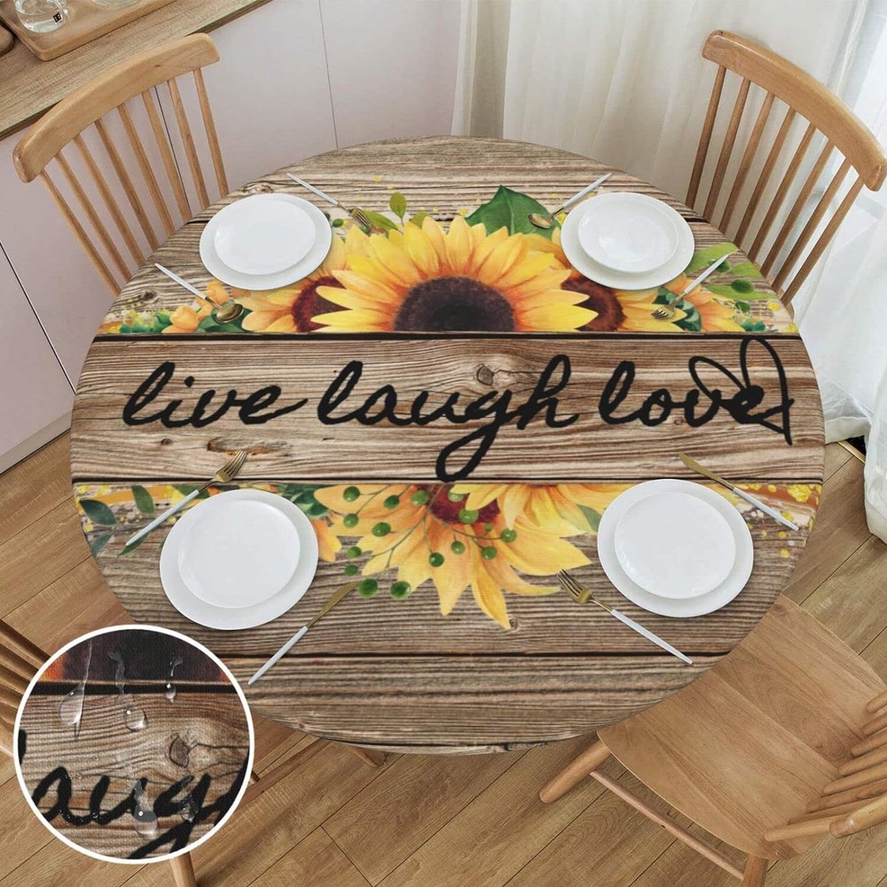 Round Fitted Table Covers Elastic Edge Circle Tablecloth for Dining Party