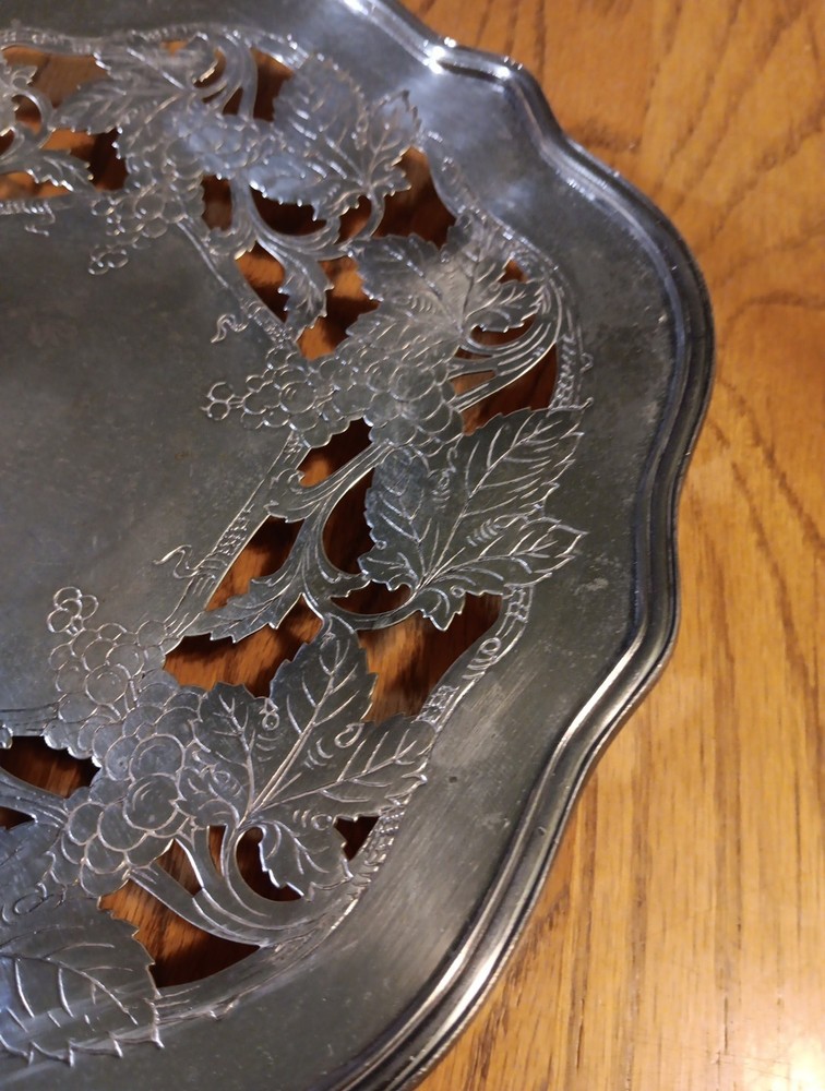 Silverplate Serving Tray. Sheffield 6x43. Grapevines 11in Diameter