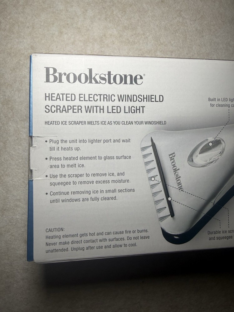 Brookstone Heated Electric Windshield Scraper LED Light NWT in Box