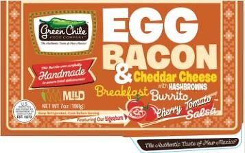 Green Chile Breakfast Burrito, Egg & Bacon & Cheese w/ Hashbrowns, 7 oz., (12...