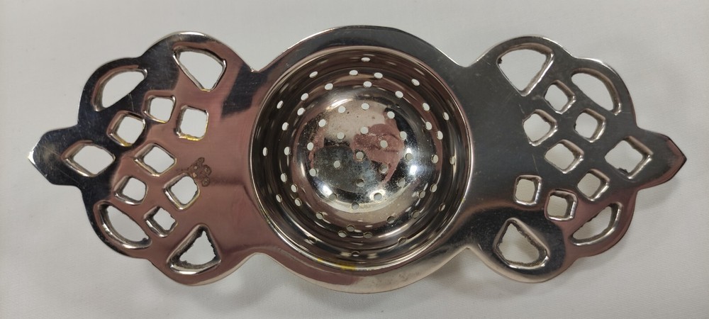 Vintage Silverplated Pierced Two-Handled Over Tea Service Cup Strainer Openwork