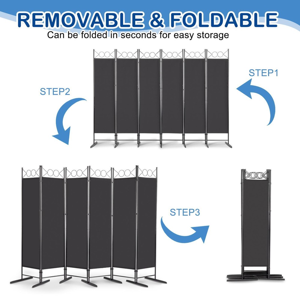 6 Panel Folding Privacy Divider 6 Ft Room Wall Divider Portable Partition Screen