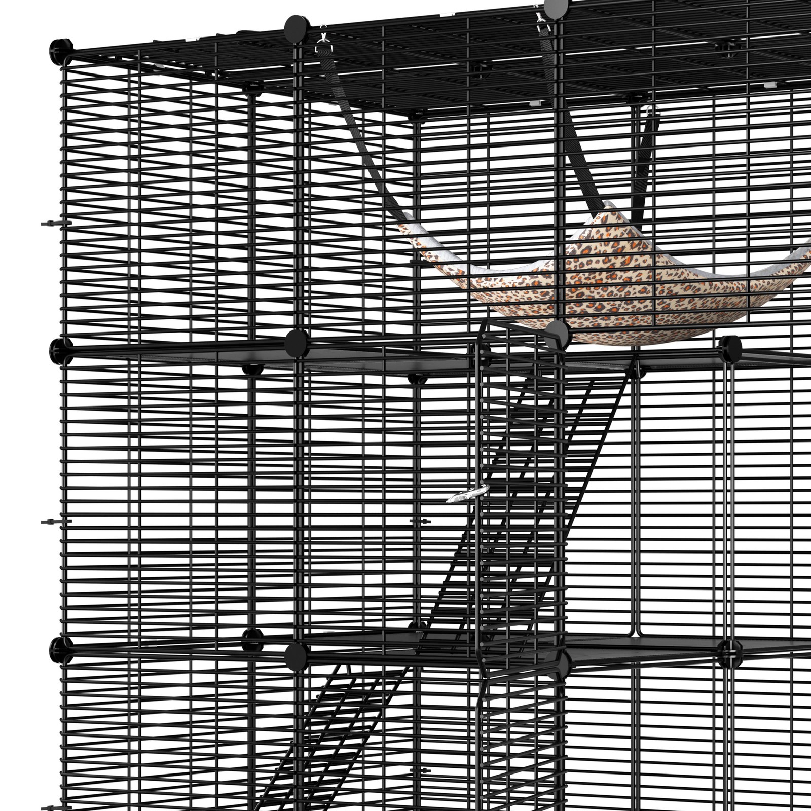 41x55" Black 4 Tier Ferret Cage Free Hammock Metal Rabbit Hutch Cat Catio