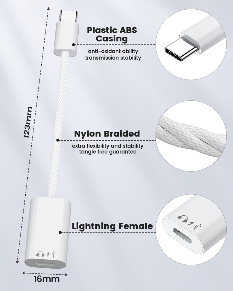 USB C to Lightning Audio & Charging Adapter, Type C iPhone Converter White