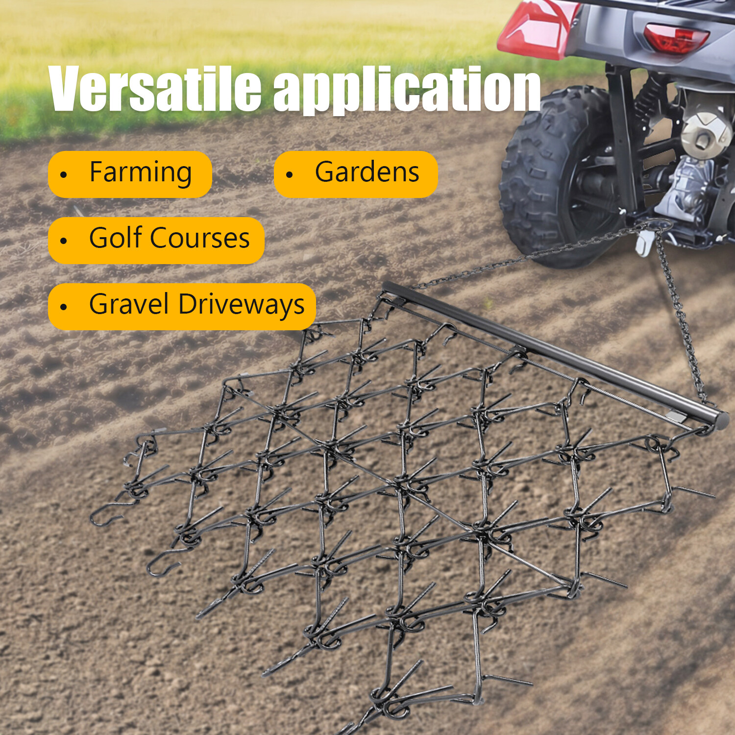 4FT X 4FT Heavy Duty Drag Harrow For ATV UTVs Leveling Grading Powder Coated