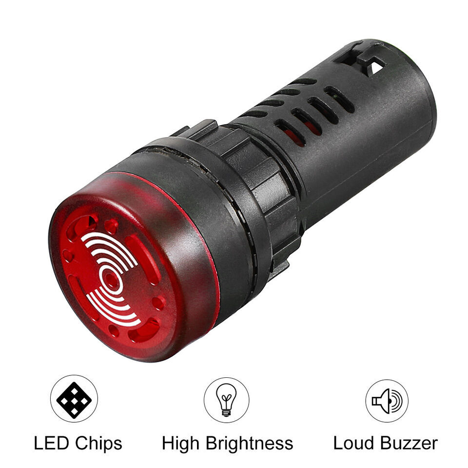 2 Pack 22mm 24V AC/DC Red LED Flashing Buzzer Pilot Panel Indicator Light Lamp