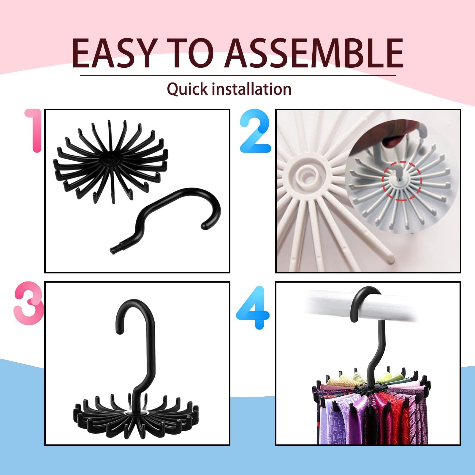 2Pack Circular Tie Hanger Updated Twirl Tie Rack Adjustable Twirl Tie Rack Ti...
