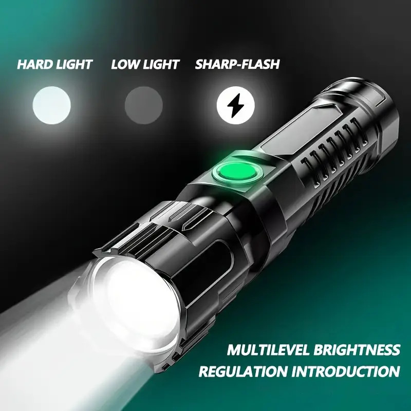 Super Bright Portable Zoom LED Flashlight Built-in Battery Type-C Rechargeable