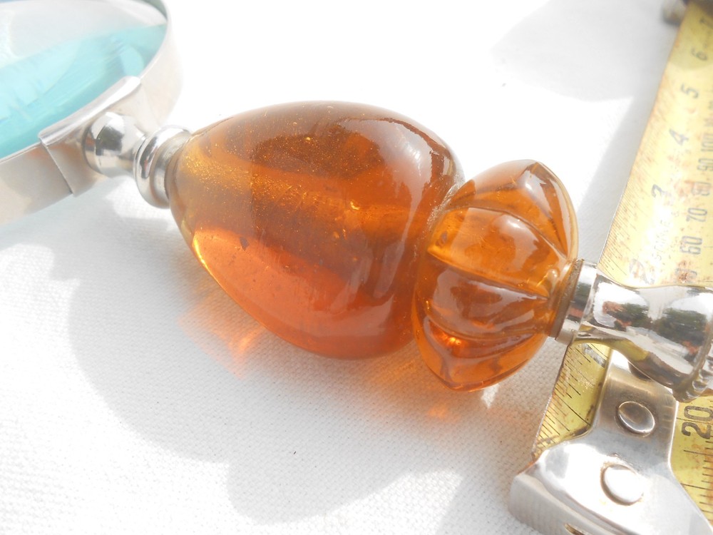 Vintage Magnifying Glass Victorian Amber Three Sided Handle Library Desktop