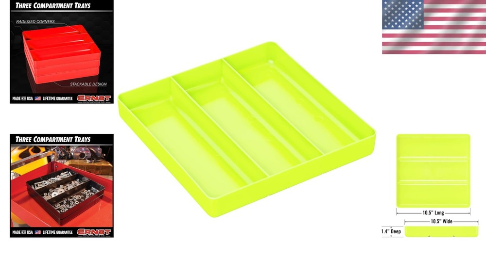 Stackable Organizer Tray with 3 Compartments - Heavy Duty Tool Storage Solution