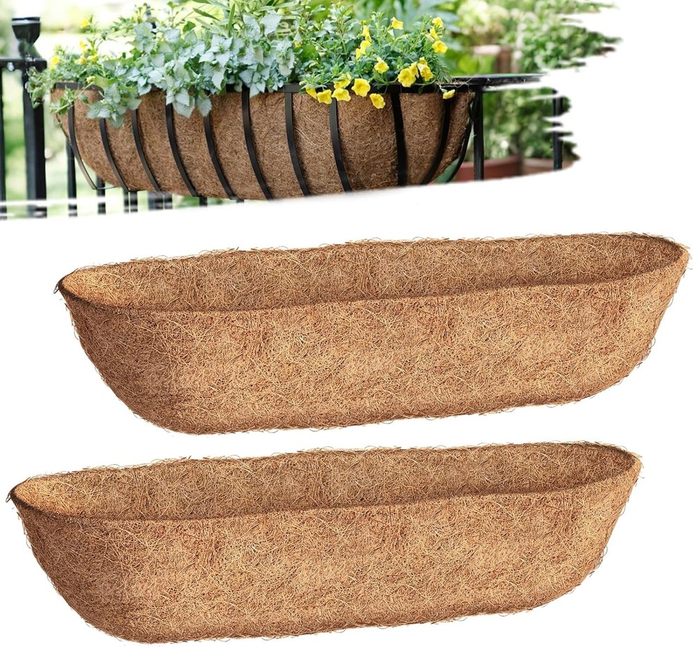 30 inch Coco Liners Trough 3 Pack Window Boxes Planters Coconut Husk Railing