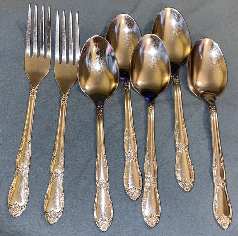 Wm A. Rogers Silver Oneida LTD Silverware Flatware 7pcs 5 Spoons 2 Forks GUC
