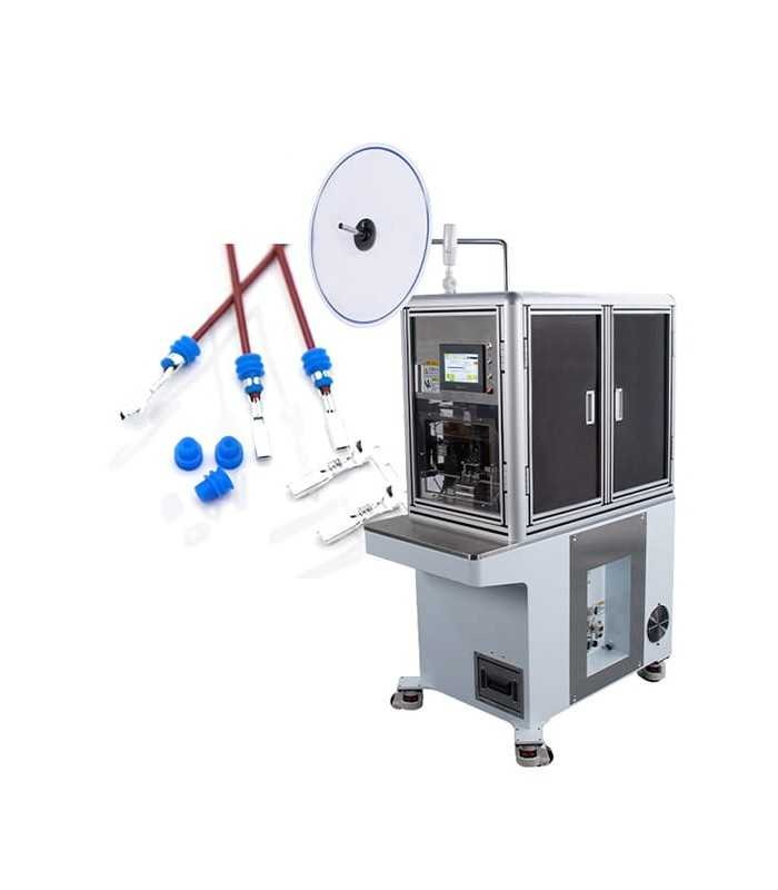 Semi-automatic terminal peeling and crimping machine with insertion