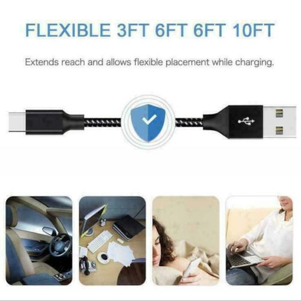 USB Fast Charger Wall Power Adapter 10Ft Long Type C Cable For Samsung Android