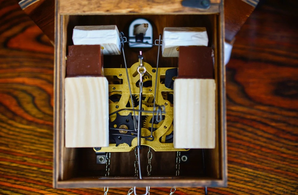 Black White Forest Cuckoo Clock with Bird, Handmade Rectangle Cuckoo Clock