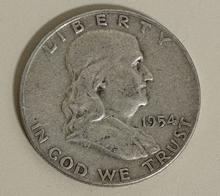 1954 D Franklin Half Dollar - 90% Silver - Circulated