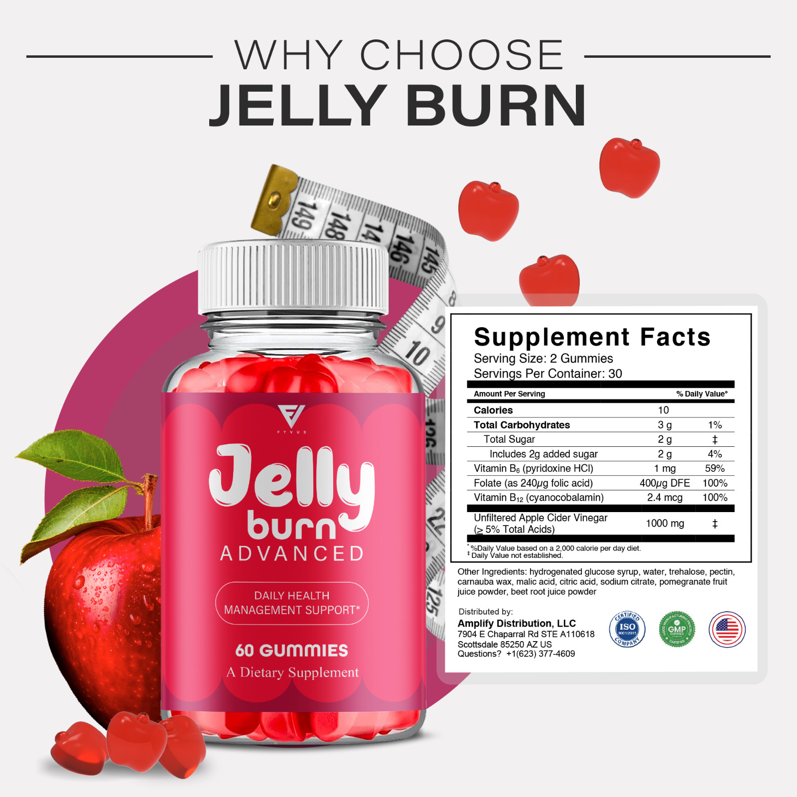 Jelly Burn Advanced Weight Management Gummies, JellyBurn (60 Gummies)