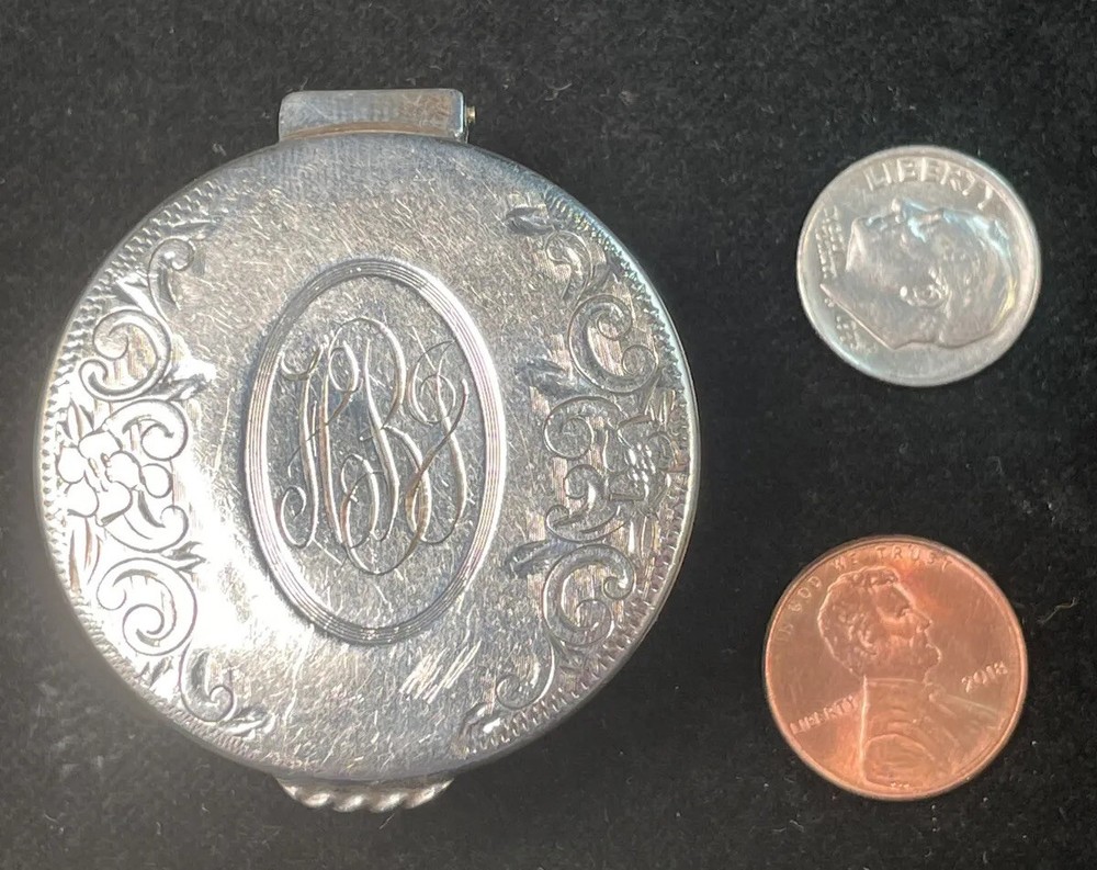 English Sterling Silver Etched Pill Box Birmingham