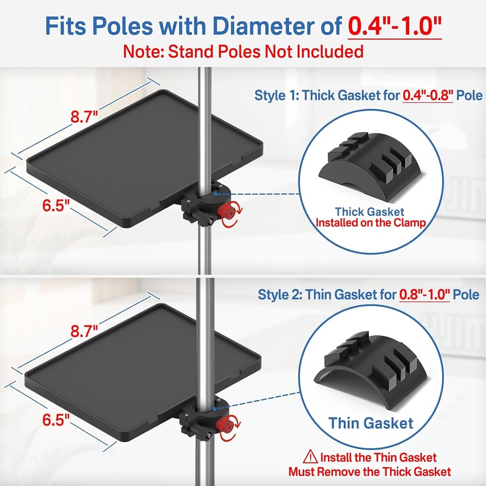 Functional Microphone Stand Tray with Adjustable Plastic Small Tray, Black