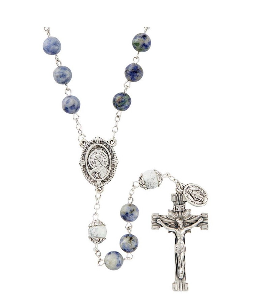 Blue Spot Stone Beads Rosary, New #Gftshp-55