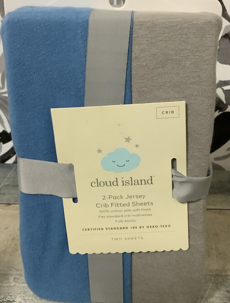 ⚡️Cloud Island Fitted Jersey Crib Sheet -2pk (Gray & Blue)