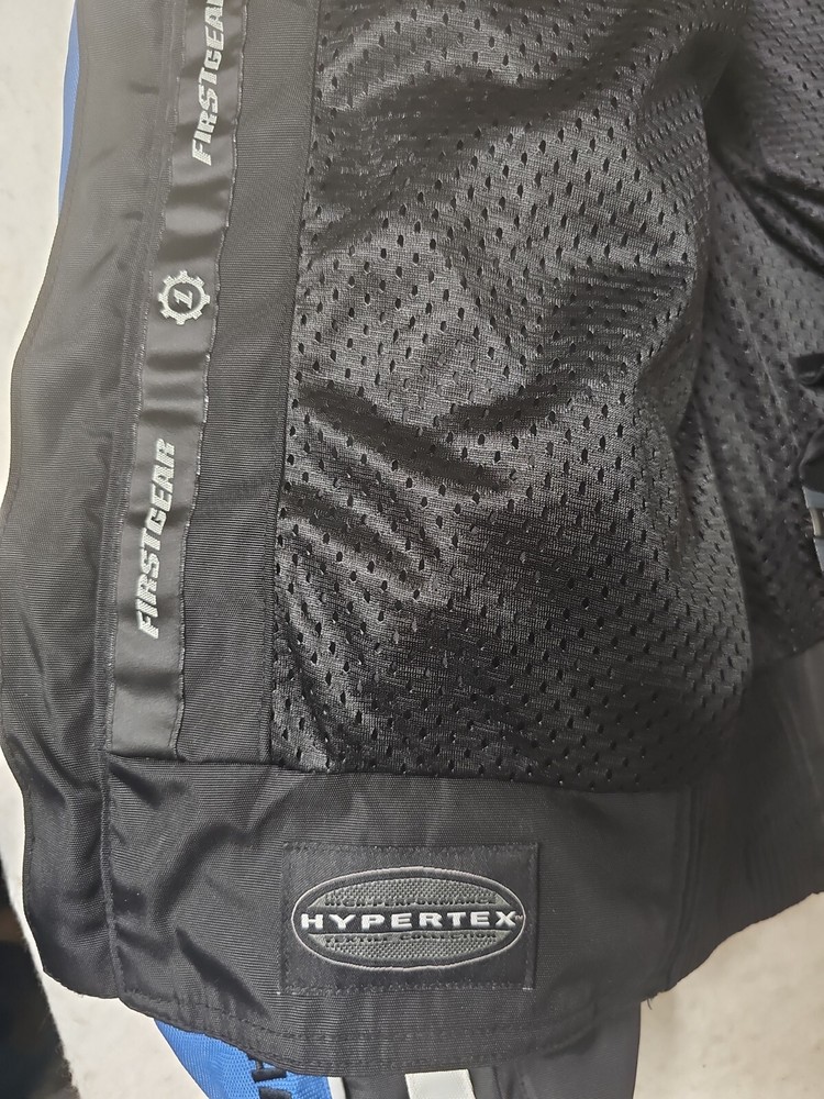 Firstgear Motorcycle Jacket Small Blue Black Embroidered Patches Safe Hypertex