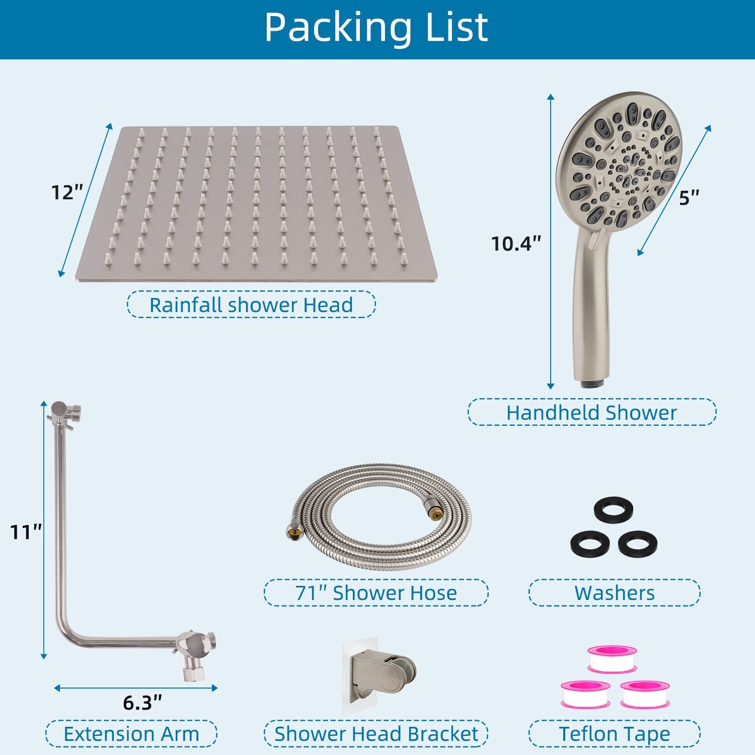 12-inch High Pressure All Metal Rainfall Shower Head with Handheld Spray Combo