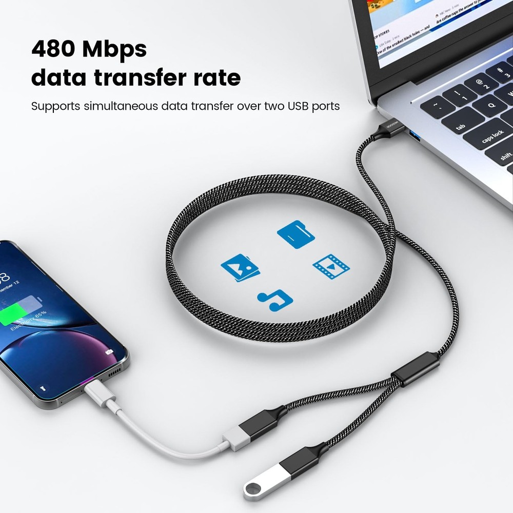 USB Splitter Dual USB Port USB Extension Cable USB Y Splitter USB Power Split...